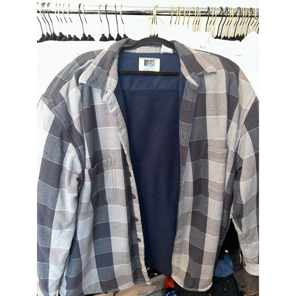 Plaid Men's XXL Jacket World Island Coat Button Up Shirt Extra Extra Large
